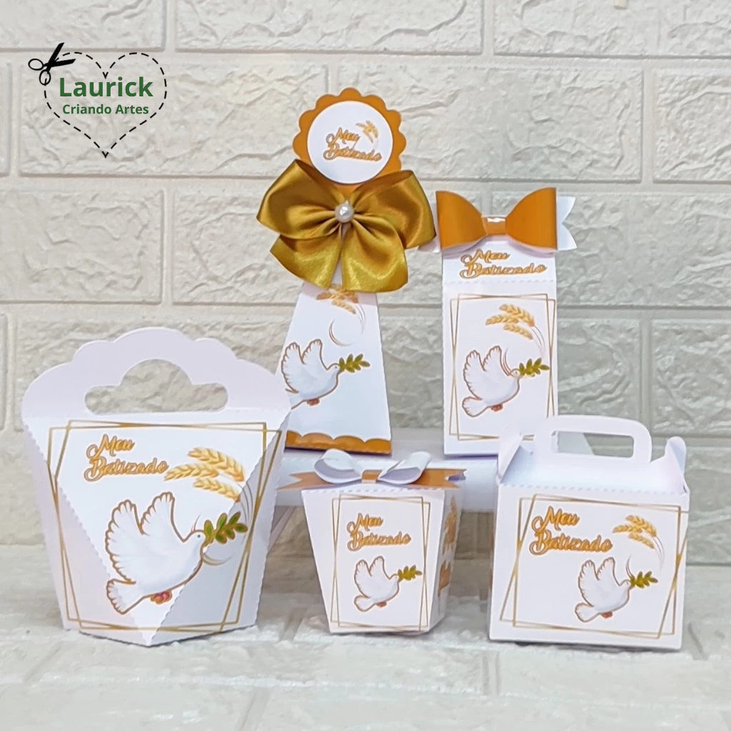 Kit Festa Batizado Dourado Personalizado | Lembrancinhas Pegue e Monte | Papelaria Personalizada | Festa infantil