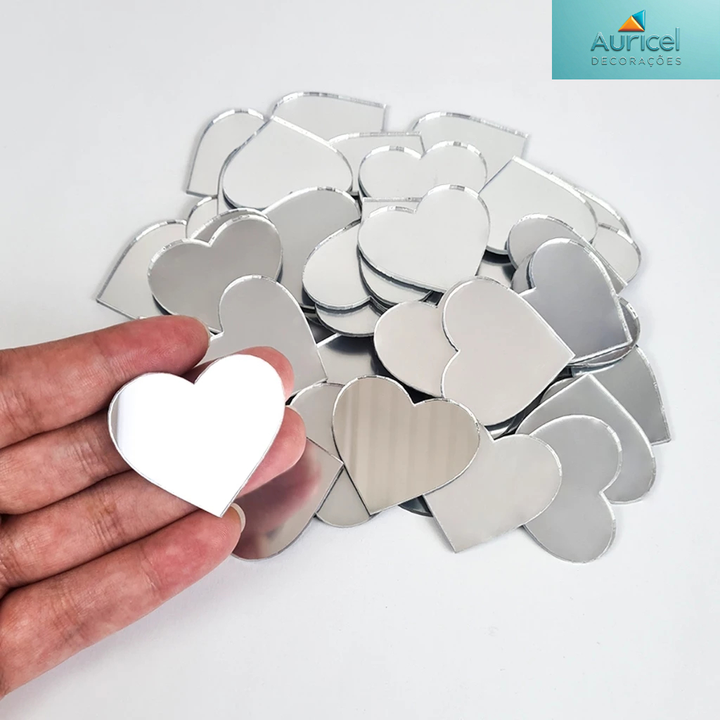 Kit Mini Corações Chaveiros Apliques Acrílico Espelhado Lembrancinha Acessório Espelho de Maquiagem