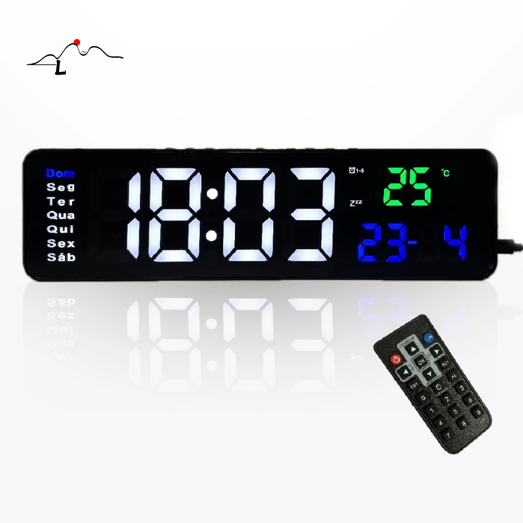 Relógio E Cronômetro Digital De Parede Mesa Led Com Controle LE2165