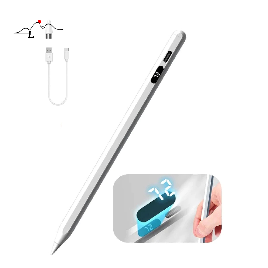 Caneta stylus universal com display de energia digital led para android ios windows caneta de toque