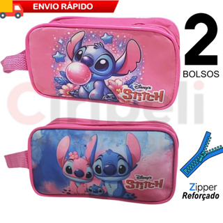Estojo Lápis Duplo Escolar Lilo Stitch 2 Bolsos Divisórias Angel Infantil em Oferta na Shopee