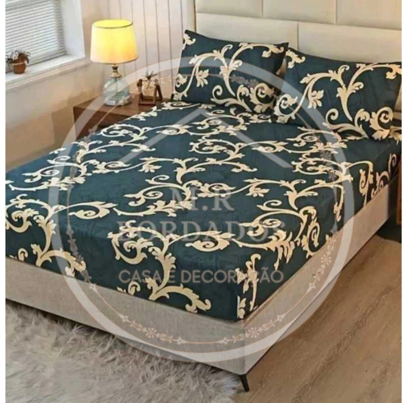 Jogo Lençol King 3 Peças Jogo de Cama Com Elástico Estampado