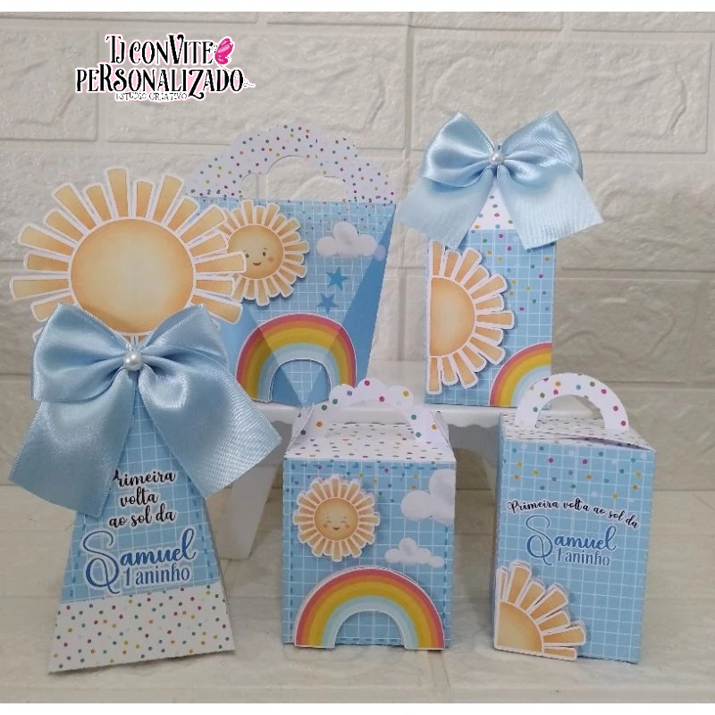 Kit Personalizados primeira volta ao sol no azul  / Mimos de Aniversário Lembrancinhas Caixinhas Personalizadas