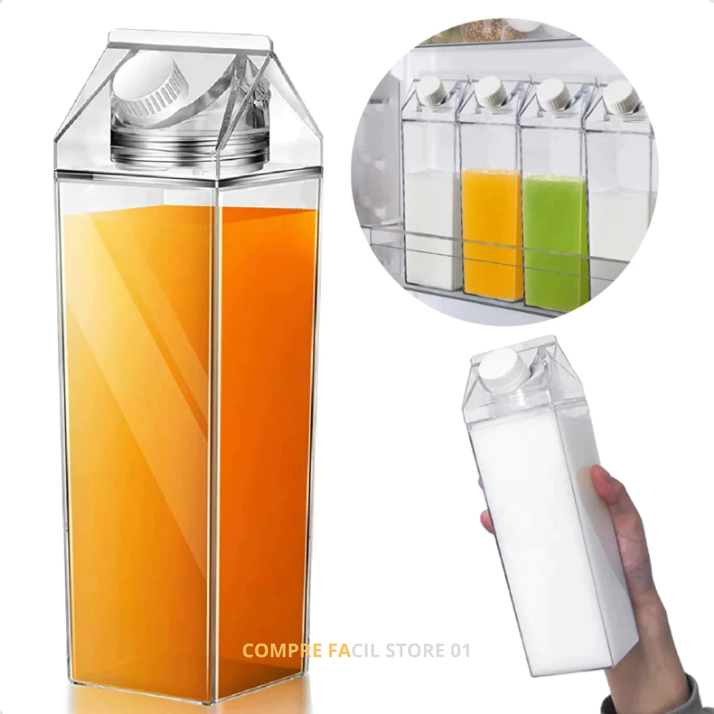 Garrafa 500ml ou 1 Litro Acrílico Plástico Resistente Para Geladeira Água Suco Leite Chá Premium