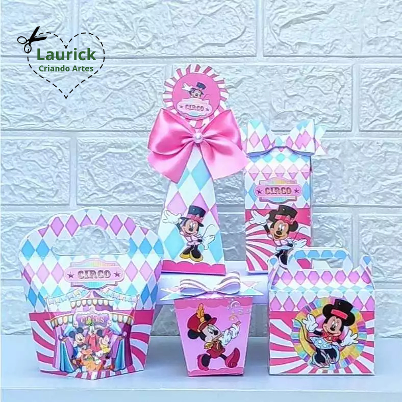 Kit Festa Minnie Circo Personalizado | Lembrancinhas Pegue e Monte | Papelaria Personalizada | Festa infantil