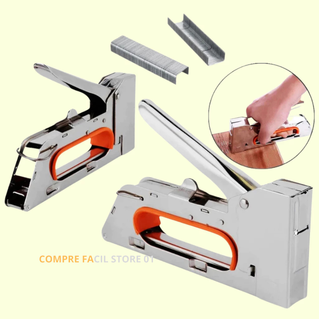 Grampeador Pistola Multifuncional 4 a 8mm ou Grampeador De Aço 13cm Até 20 Folhas