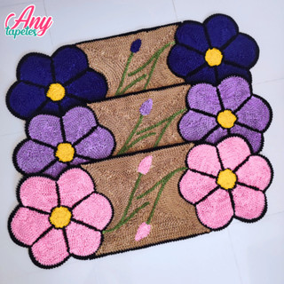 Tapete Frufru Passadeira Flor Malha Grande 120cmx40cm
