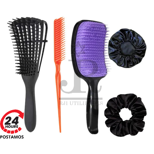 Kit Escova Cabelo Raquete + Escova Polvo + Pente 3 Fileiras + Touca Cetim + Xuxa Fru Fru Cetim