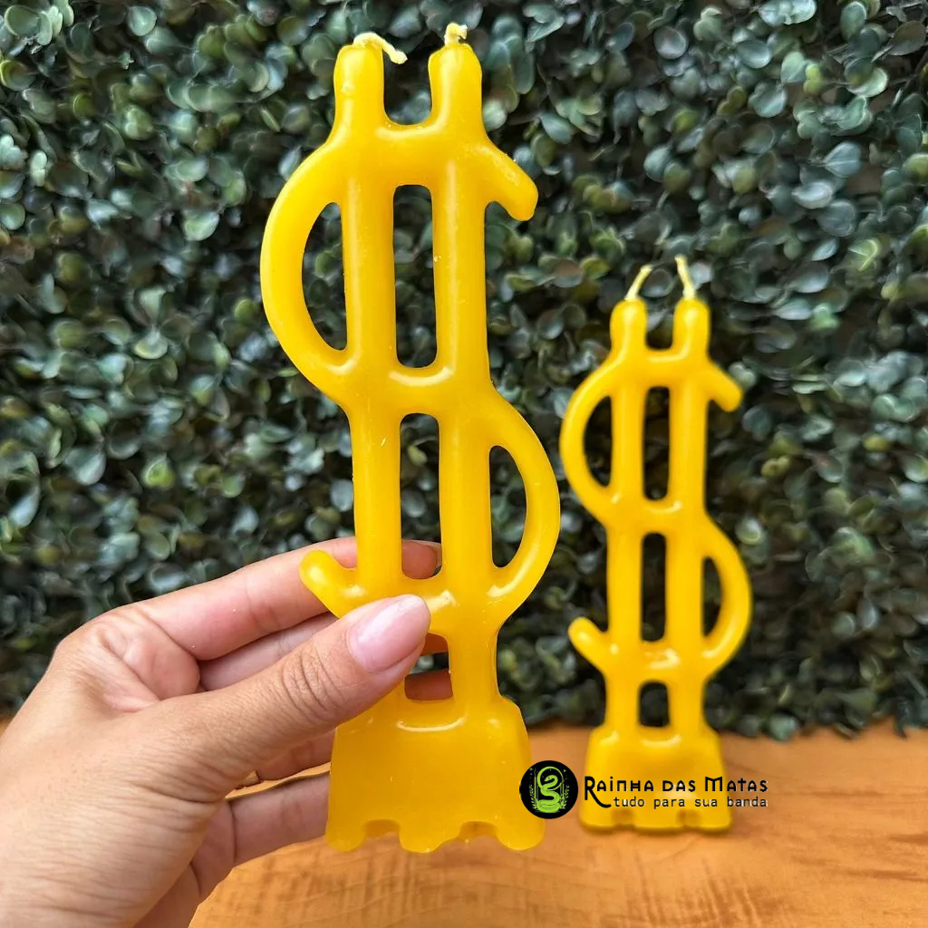 Kit com 02 Vela Chama Dinheiro Cifrão Amarela Para Rituais Magias Umbanda Candomblé em Oferta na Shopee