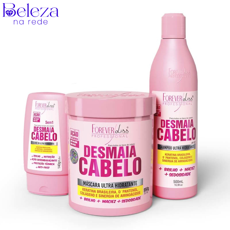 Kit Desmaia Cabelo Profissional Forever Liss Shampoo 500ml + Máscara 950g + Leave-in 150g