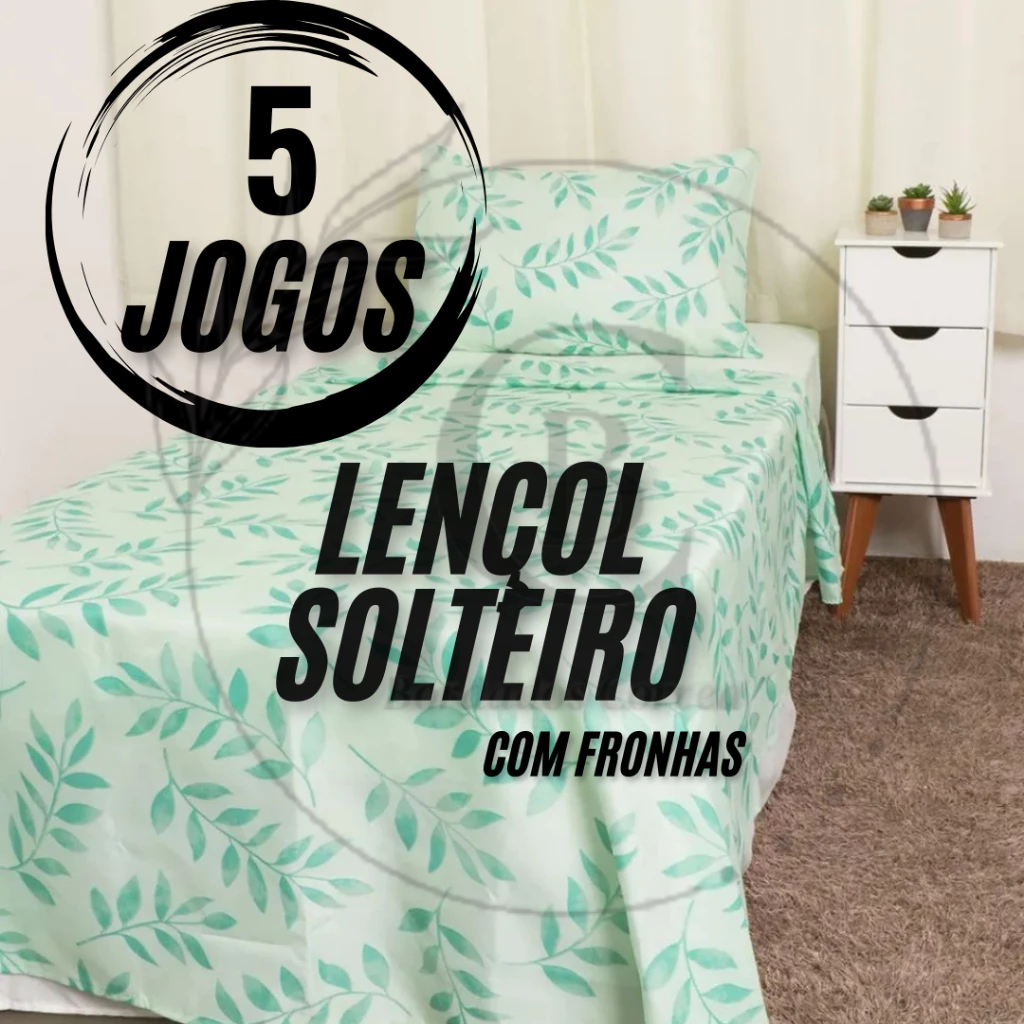 Kit 5 Lençol Solteiro 3 Peças Com Elástico Estampado Jogo de Cama Solteiro 3 Peças