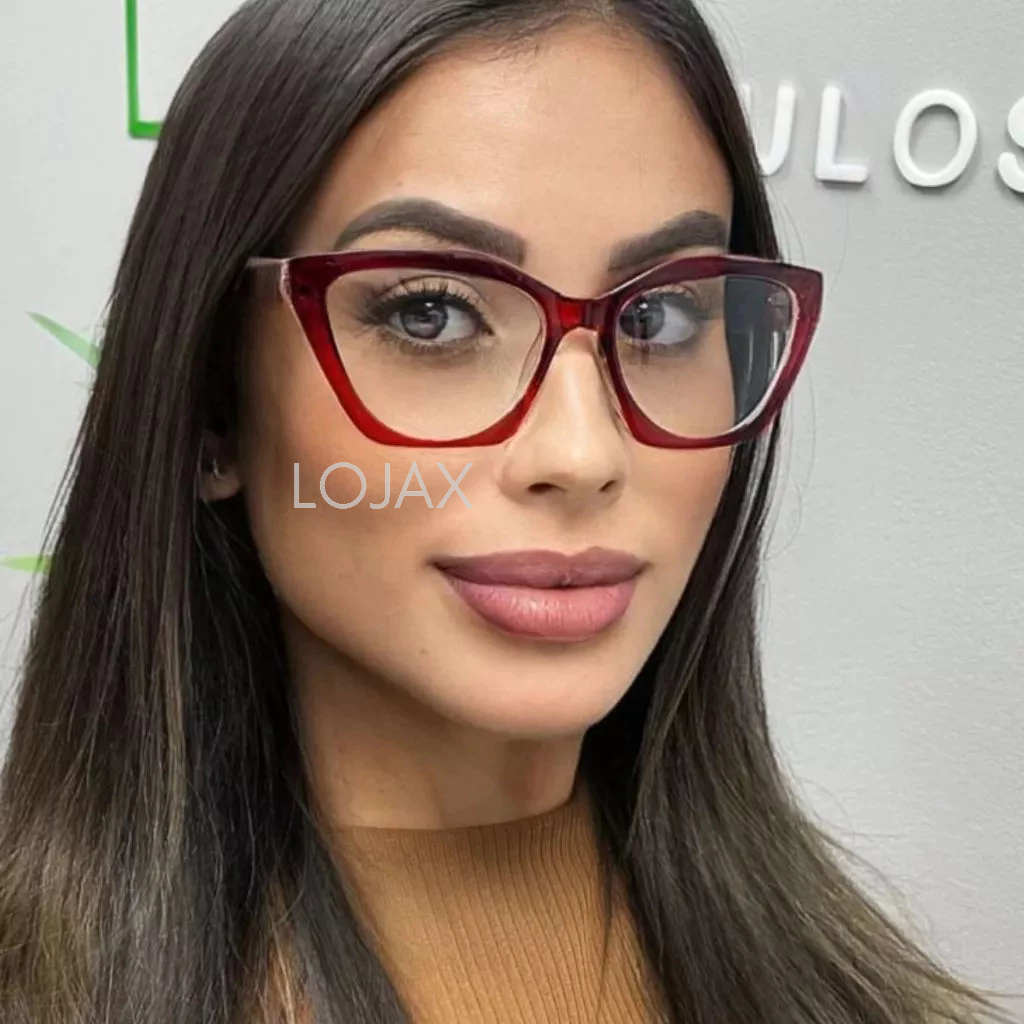 Óculos Armação Feminino Sem Grau Luz Azul Lente Transparente Falso Gatinho  Redondo Troca de Lentes Loja x