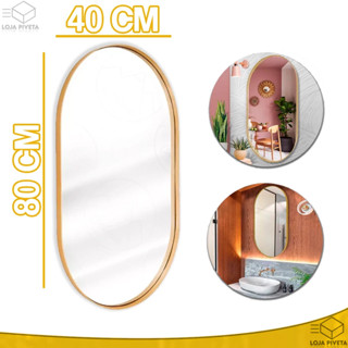 Espelho Decorativo 80x40cm Suspenso Banheiro Sala Oval Com Moldura Dourada OFERTA em Oferta na Shopee
