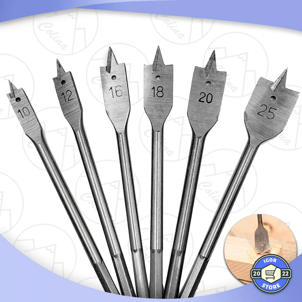 Jogo Kit Broca Chata para Madeira 6 peças Aço C45 Furadeira Envio Imediato