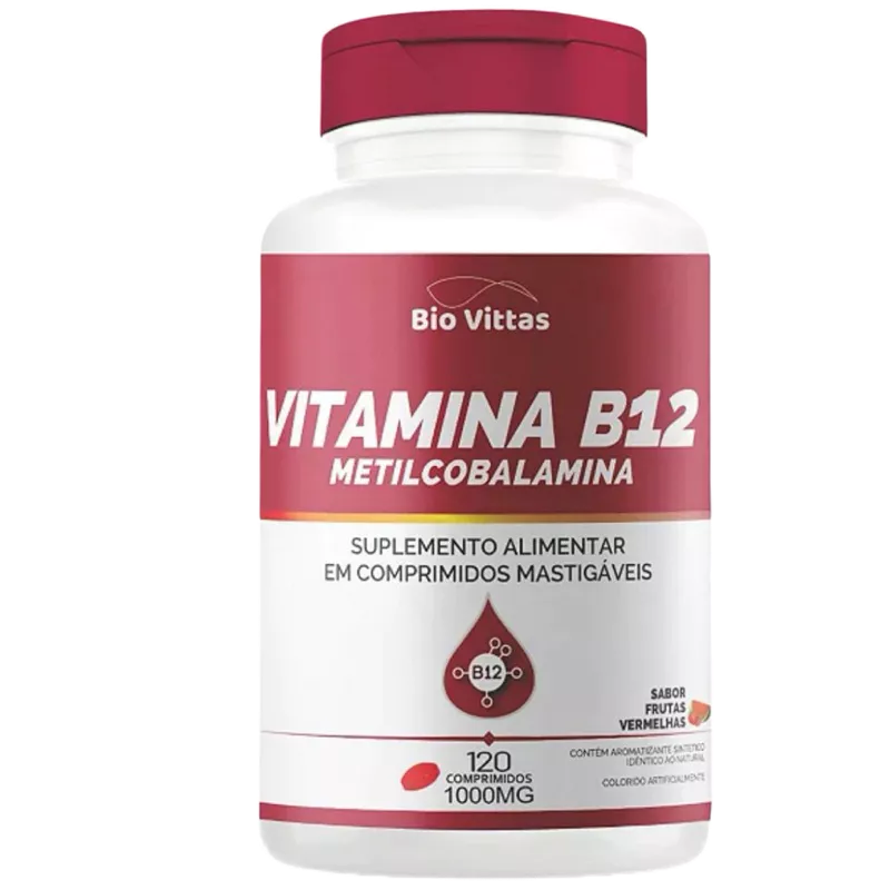 VITAMINA B12 - 1000mg - METILCOBALAMINA - 120 Comp sabor frutas vermelhas - Bio Vittas