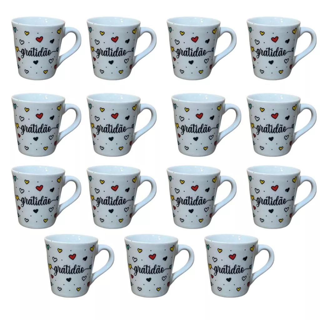 Jogo 15 Caneca Porcelana Frases Gratidao Xícara Chá Personalizada 120ml