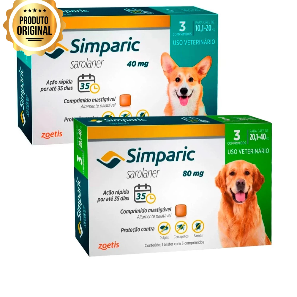 Simparic 40mg 10,1 A 20kg + Simparic 80mg 20,1 A 40kg 3 Comprimidos