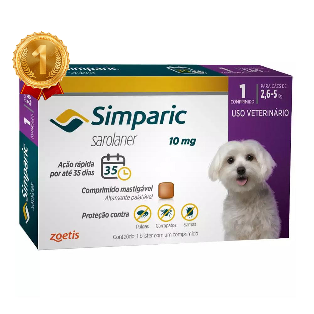 Antipulgas e Carrapatos Simparic Cães de 2,6 a 5kg com 1 Comprimido - Pets