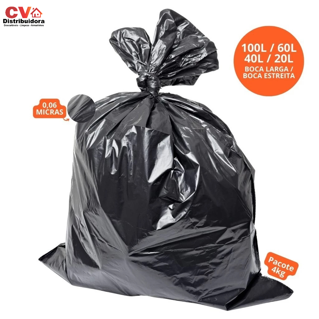 Saco De Lixo Preto Resistente Pacote 4Kg 0,06 micras