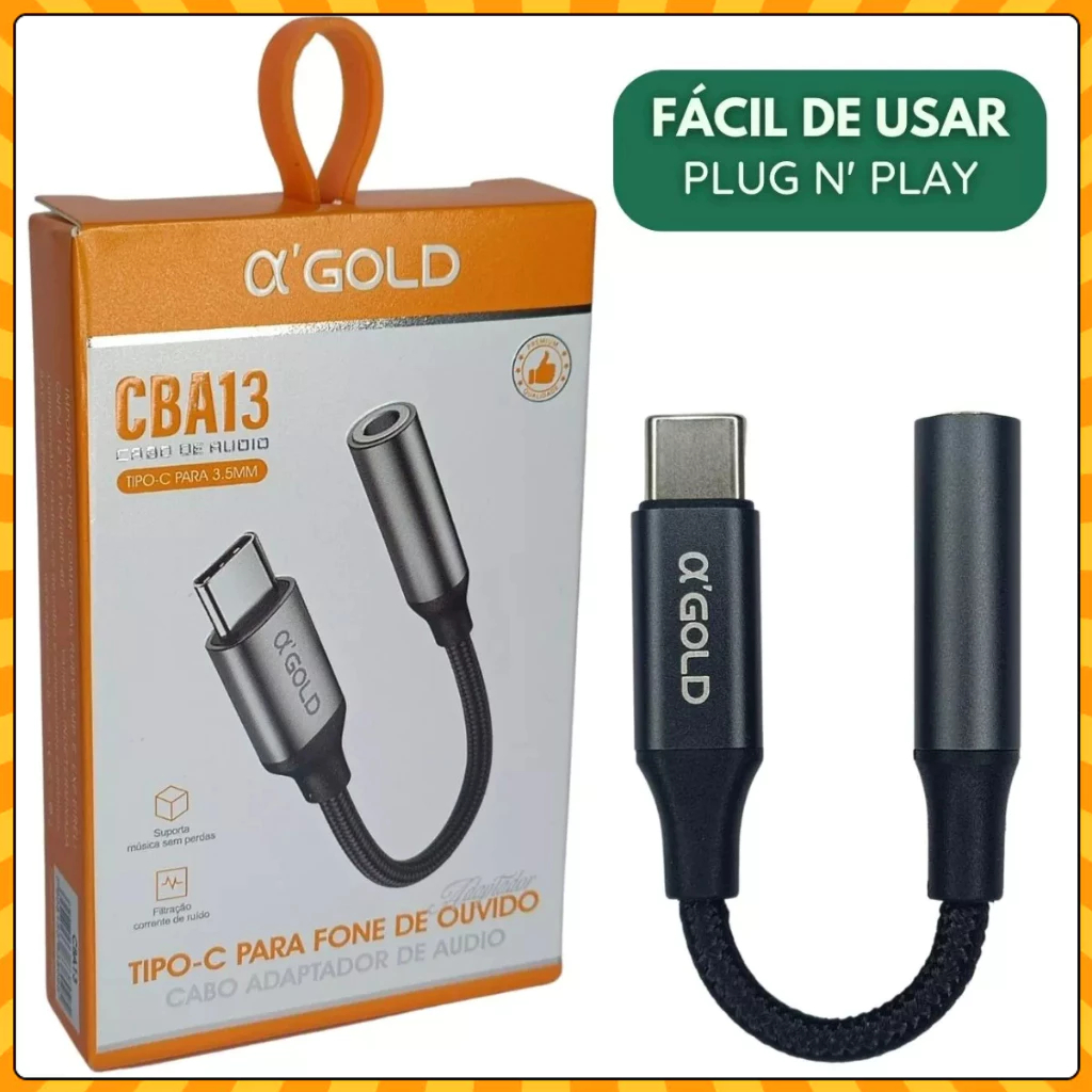 Adaptador Tipo-C para Fone 3.5mm com DAC CBA13 – Áudio Estéreo Sem Ruído para Celular Android USB-C