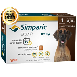Antipulgas e Carrapatos Simparic Cães de 40,1 a 60 Kg de 120 mg com 01 Comprimidos em Oferta na Shopee