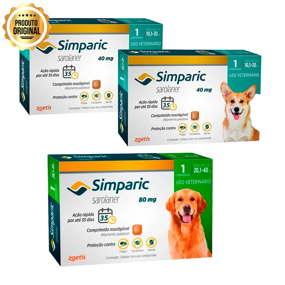 2 Simparic 40mg 10,1 A 20kg + Simparic 80mg 20,1 A 40kg 1 Comprimido em Oferta na Shopee