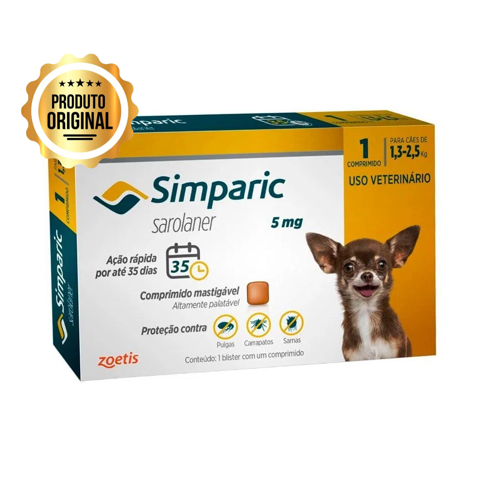Simparic Antipulgas e Carrapatos Para Cães 1,3 a 2,5kg 1 Comprimido em Oferta na Shopee