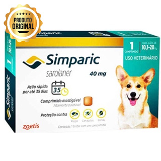 Antipulgas e Carrapatos Simparic Cães de 10,1 a 20kg com 1 Comprimido em Oferta na Shopee