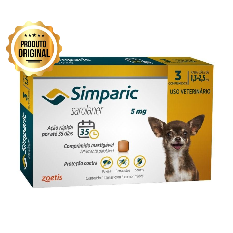 Simparic Antipulgas e Carrapatos Para Cães 1,3 a 2,5kg com 3 Comprimidos em Oferta na Shopee