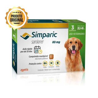 Antipulgas e Carrapatos Simparic Cães de 20,1 a 40 Kg 03 Comprimidos (80 Mg) em Oferta na Shopee