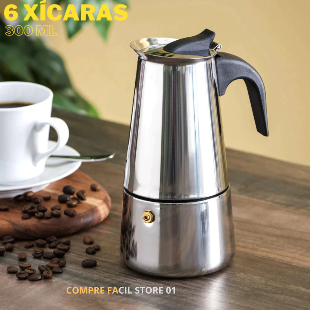 Cafeteira Italiana em Inox 300 Ml- 6 xícaras Para Café Leite Chimarrão Chá