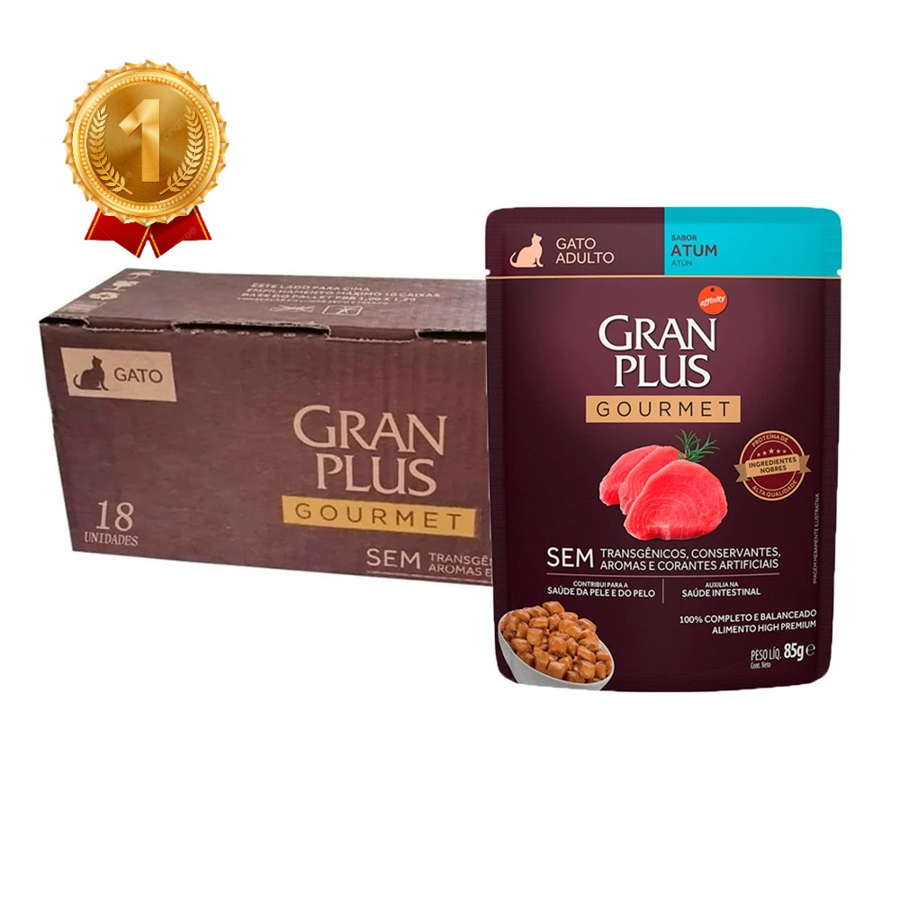 Kit 18un. Ração Úmida Sachê GranPlus Gourmet Gatos Adultos Atum 85g