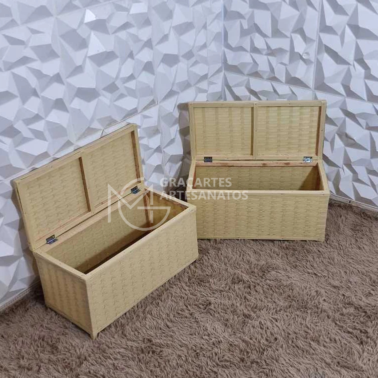 KIT com 2 Baús 60x30 de Fibra Sintética Praticidade e Elegância em Oferta na Shopee