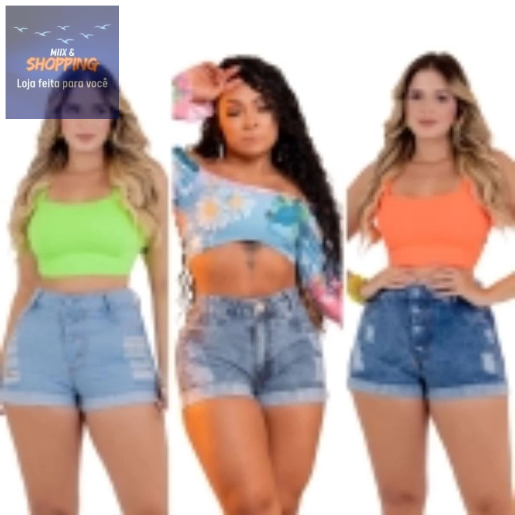 Kit 3  Short Jeans Feminino bermuda destroyed Jeans curto. sem lycra