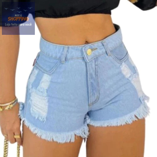 Short Feminino Jeans bermuda Jeans Rasgado Feminino sem Lycra