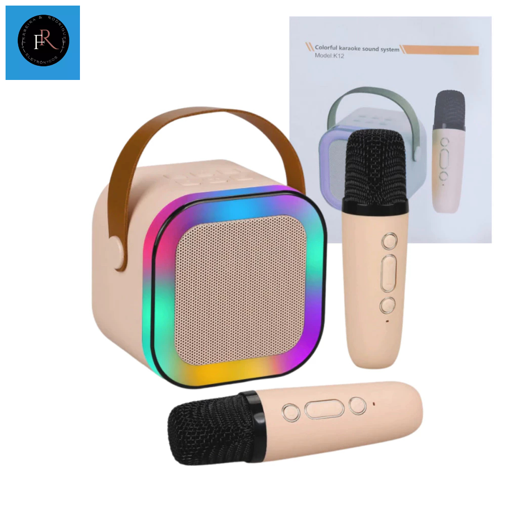 Caixa de Som Bluetooth Karaokê Portátil LED Com 02 Microfones XLS K-12