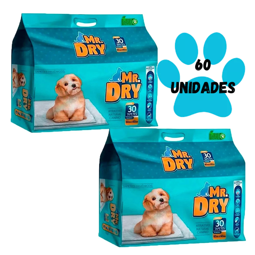 Kit 02un Tapete Higiênico Mr Dry 60x60 30 Unidades em Oferta na Shopee