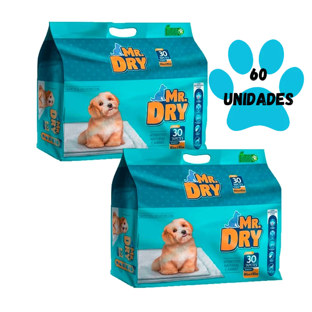Kit 02un Tapete Higiênico Mr Dry 80x60cm 30 Unidades