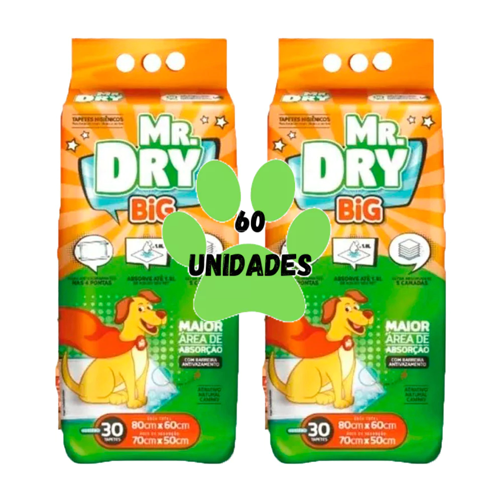 Kit 02un Tapete Higiênico Mr Dry Big 80x60 30 Unidades
