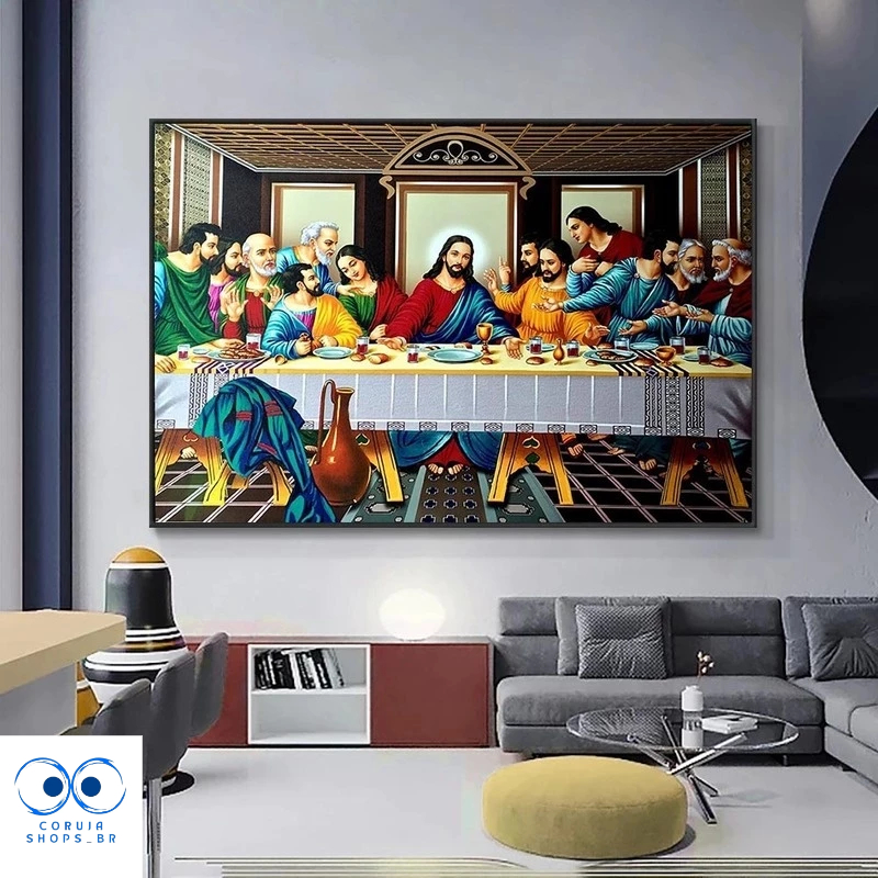 Quadro decorativo obra de arte pintura santa ceia clasico cores 4k full hd premium 112x82 grande