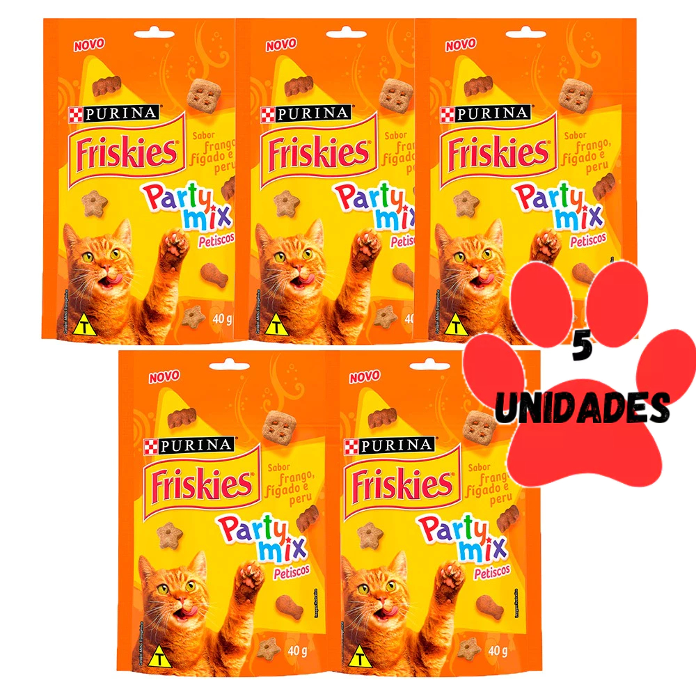 Kit 5 un. Petisco Friskies Party Mix Para Gatos Adultos Sabor Frango 40g em Oferta na Shopee