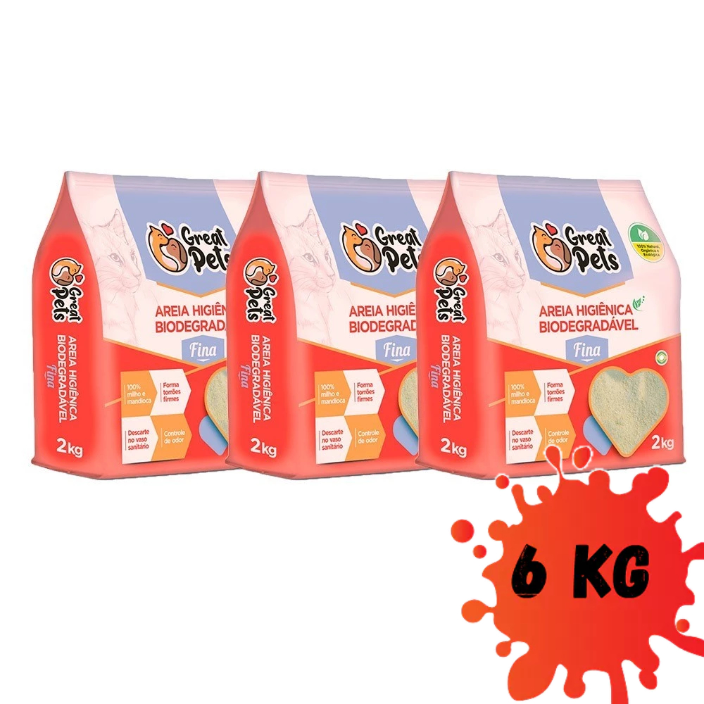 Kit 3 un. Areia Higiênica Biodegradável Para Gatos Great Pets Fina 2kg em Oferta na Shopee