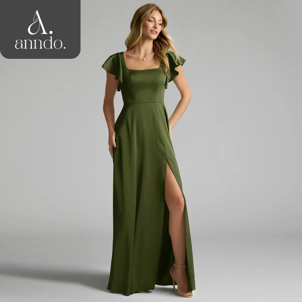 Vestido Longo Festa Madrinhas Fenda Crepe Amanda Luxo Verde Oliva