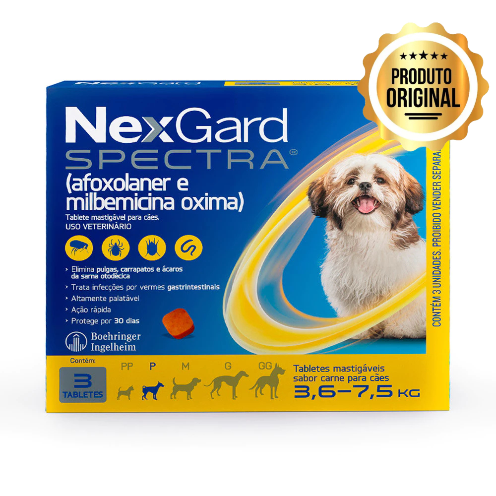 NexGard Spectra Antipulgas E Carrapatos Para Cães De 3,6 A 7,5kg 3 Tabletes