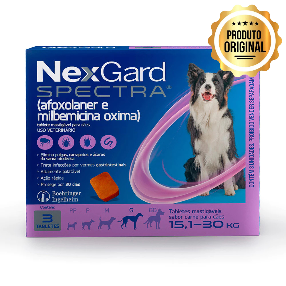 NexGard Spectra Antipulgas E Carrapatos Para Cães De 15,1 A 30kg 3 Tabletes