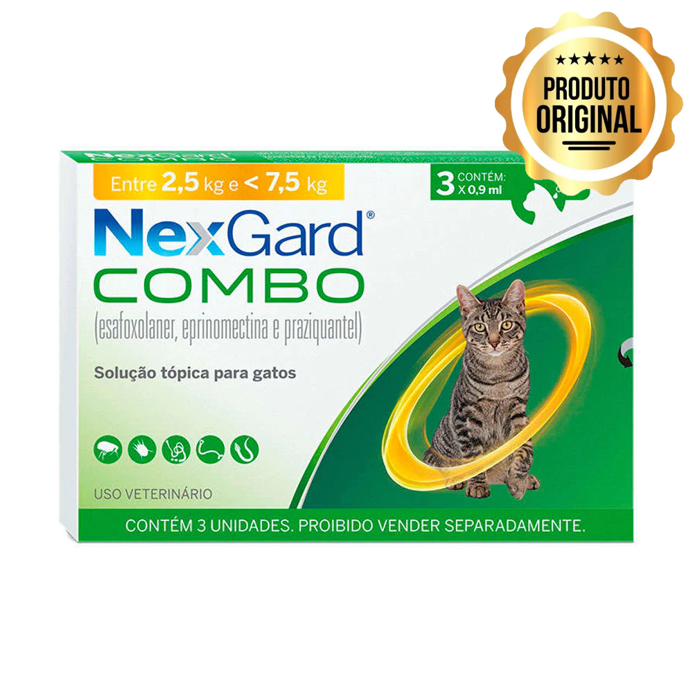 Nexgard Combo Antipulgas, Sarna e Vermífugo Para Gatos 2,5kg a 7,5kg 3 Aplicadores - Pets