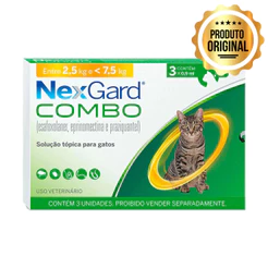 Nexgard Combo Antipulgas, Sarna e Vermífugo Para Gatos 2,5kg a 7,5kg 3 Aplicadores