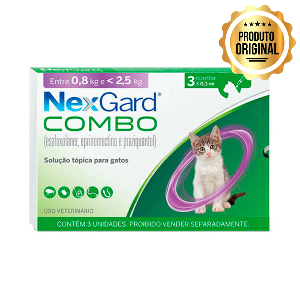 Nexgard Combo Antipulgas, Sarna e Vermífugo Para Gatos até 2,5kg 3 Aplicadores em Oferta na Shopee