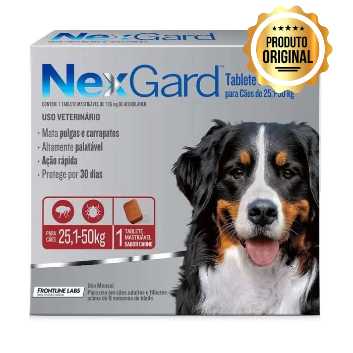 Antipulgas E Carrapatos Nexgard Para Cães De 25,1 A 50kg C/1un