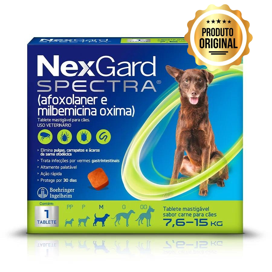 Antipulgas e Carrapatos NexGard Spectra para Cães de 7,6 a 15kg - 1 Tablete - Pets
